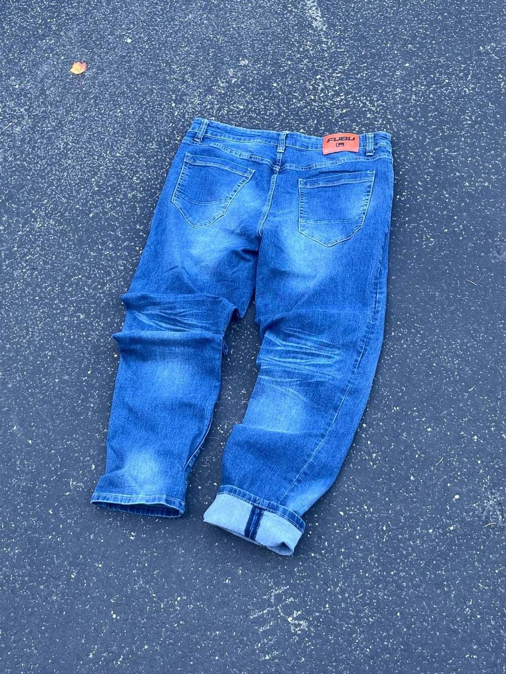 Y2K Fubu Relaxed Fit Straight Leg Salvaged Denim Jeans Blue Size 36